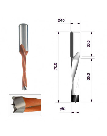 Agujero ciego - 70 LT - maciza MD - Punta especial "cero astillas"